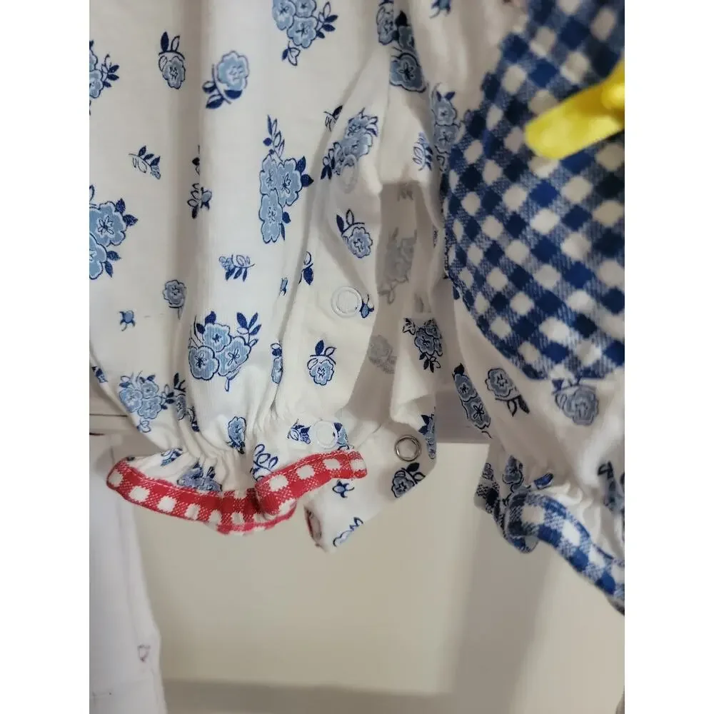 Vintage Baby Romper 3-6M Patchwork Gingham Plaid Floral One Piece Short Sleeve